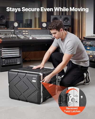 VEVOR 8U Rack Case, Standard 19 in Depth, Rolling Server Cabinet with Wheels, ABS Construction, Retractable Handle, Latches, for Amplifier (7U Rack Space + 1U Wheel Space), 18.4 in Internal Depth - size: 24.41 x 16.54 x 21.85 Inches