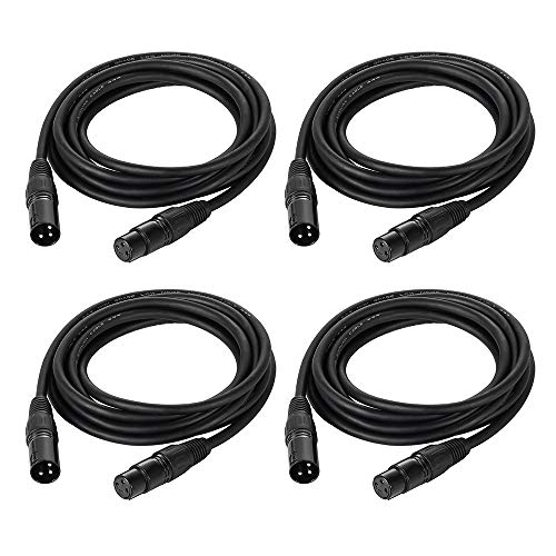 10ft / 3.04m DMX Cable, 4 Packs 3 Pin DMX Cables DMX Wires, DMX512 XLR Male to Female Stage Light Signal Cable with Metal Connectors, Connection for Stage & DJ Lighting fixtures - size: 10ft