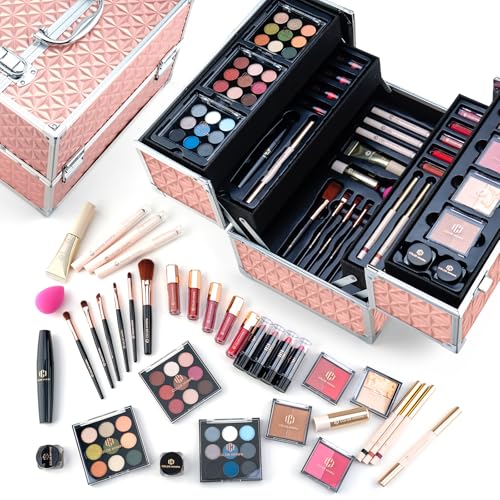 Color Nymph Makeup Set for Teens Women Makeup Kit with Big Train Case Pink - color: Pink