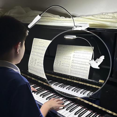 Music Stand Light, Clip on LED Book Lights, USB and AA Battery Operated, Reading Lamp in Bed, 3 Brightness Levels, Ideal for Musician, Piano Player, Kids, Travel (White) - color: White