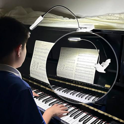 Music Stand Light, Clip on LED Book Lights, USB and AA Battery Operated, Reading Lamp in Bed, 3 Brightness Levels, Ideal for Musician, Piano Player, Kids, Travel (White) - color: White