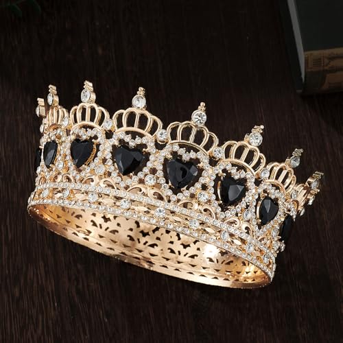 Queen Crown Rhinestone Wedding Crowns and Tiaras for Women Costume Party Hair Accessories Princess Birthday Crown Crystal Bridal Crowns - color: Gold Black Crown