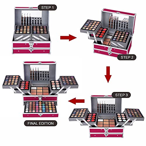 UNIFULL 132 Color All In One Makeup Kit for Women & Girls, Professional Full Set Including Eyeshadow, Lipstick, Concealer, Lip Gloss, Eyeliner, Mascara, Makeup Brushes (006N1-Pink) - color: 006N1-Pink
