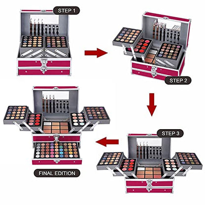 UNIFULL 132 Color All In One Makeup Kit for Women & Girls, Professional Full Set Including Eyeshadow, Lipstick, Concealer, Lip Gloss, Eyeliner, Mascara, Makeup Brushes (006N1-Pink) - color: 006N1-Pink
