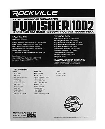 Rockville Punisher 8D2 8" Dual 2-Ohm Competition Car Audio Subwoofer | 3000W Peak / 750W RMS, 2.5" 4-Layer OFC Voice Coil, 145 Oz Magnet, Aluminum Basket, Paper Cone, Foam Surround, 26mm Xmax