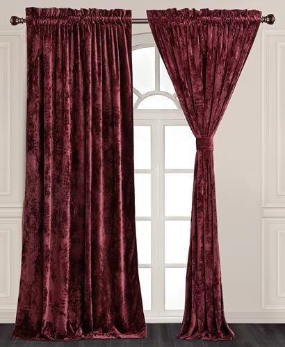 Chezmoi Collection Lux Burgundy Red Crushed Velvet Curtains 2 Panel Set - 84 inches Long Room Darkening Luxury Distressed Velvet Rod Pocket Window Drapes for Living Room Bedroom 50" W x 84" L - color: Burgundy Red