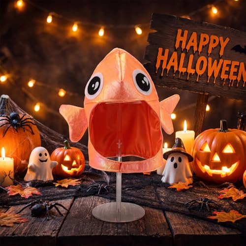 Halfchet Goldfish Halloween Funny Hat Costume Accessory Ocean Costume | 3D Goldfish with Soft Texture, Halloween Funny Hat Costume Accessory， Ocean Costume Sea Animal for Halloween Dress up - style: Goldfish