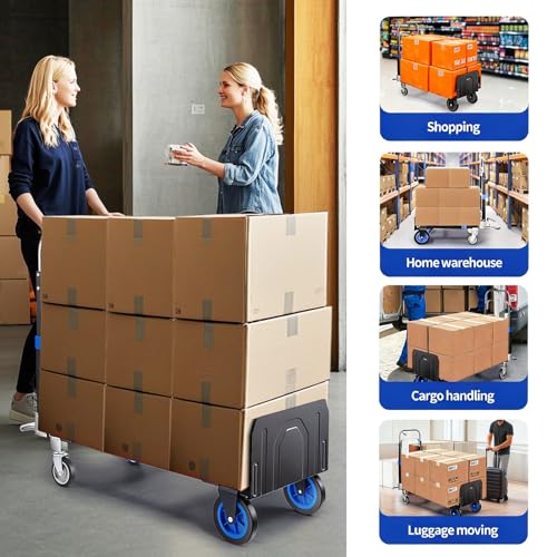 Upgraded 3 in 1 Convertible Hand Truck Aluminium Dolly Cart with Wheels Folding Hand Truck 660lbs Capacity, Collapsible Dolly and Retractable Handle for Warehouse Supermarket