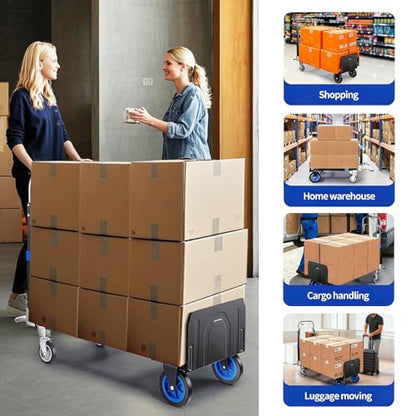 Upgraded 3 in 1 Convertible Hand Truck Aluminium Dolly Cart with Wheels Folding Hand Truck 660lbs Capacity, Collapsible Dolly and Retractable Handle for Warehouse Supermarket