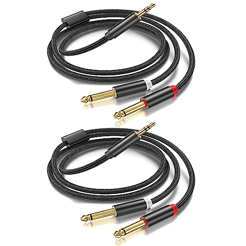(16FT-2PACK) 3.5mm TRS to Dual 6.35mm 1/4 TS Mono Breakout Cable Y Splitter Stereo Cord Adapter Compatible with iPhone, Computer Sound Card, CD Player, Multimedia Speaker, Home Stereo System - color: 16FT-2PACK