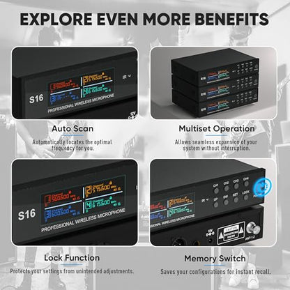 Wireless Microphone System, Pro 4 Channel UHF Mics Set with Metal Cordless Handheld Mics & Receiver, 200 Adjustable Frequency, 300ft Range for Singing, Church, Karaoke, Party - size: 4 Mics
