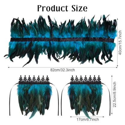 2Pcs Witch Feather Shawl Wrist Cuff for Women | Gothic Crow Shrug Shawl, for Halloween, Feather Costume Accessories - color: Blue