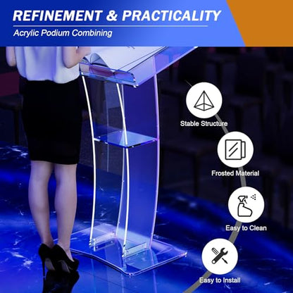 Slanted Podium Lectern Conference Pulpit Acrylic Podium Clear Transparent Church Lectern Pulpit Office Stand up Floor-Standing Podium Lectern (Type 3)