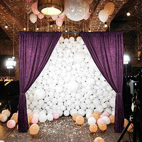 AK TRADING CO. 10 feet x 10 feet Lush Velvet Backdrop Drapes Curtains Panels with Rod Pockets - Wedding Ceremony Party Home Window Decorations - Plum - color: Plum