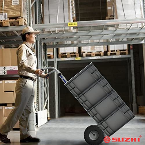 Suzhi Two Large Wheel Hand Truck Dolly Cart with Wheels Heavy Duty/with 2 Wheels / 600Lbs Load, 2 Straps for Furniture/Appliance/Carton/Warehouse/Office /10 Minutes to Install as Video - color: White