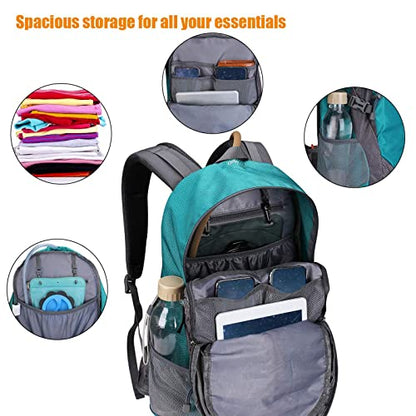 G4Free 35L Hiking Backpack for Women Men, Water Resistant Outdoor Sports | Nylon Water Resistant, 35L (19.7"*12.6"*8.7"), Camping, Climbing, Travel Daypack, Lightweight backpack with Rain Cover - color: Peacock Green
