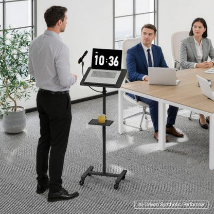 MAHANCRIS Podium Stand with Microphone Stand, Standing Desk and Laptop Desk with Storage Tray, 28.9-42.7 Inch Adjustable Height Portable Lectern for Classroom, Conference Room, Black LPBK4001 - color: Black