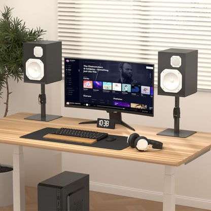 Suptek Free-Standing Speaker Stand Desktop Set, 9.6 x 8.8 inch Trays, Height Adjustment and Tilt, Universal Audio Holders for Computer and Bookshelf Speakers, Elevated Sound, 2 Pack, Black, SDM001T - color: Black, size: 9.6" x 8.8" x 14.2"