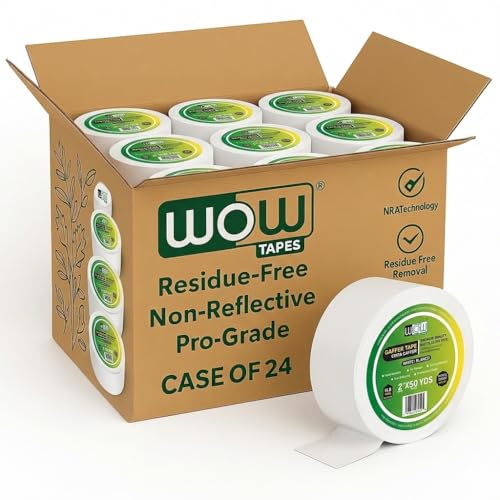 Wow Bulk Gaffers Tape 2 Inch White - 50 Yards (Case of 24), Residue Free, Non-Reflective & Heavy-Duty - Professional Grade Gaff Tape - Ideal for Photography Backdrop, Cables, Cords & Floor Taping - color: White, size: Case of 24 (Bulk Pack)