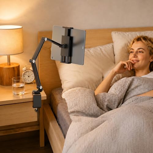Houele Tablet Stand Holder, Adjustable Foldable Tablet Arm iPad Desk Mount with 360°Rotate Base, Phone Holder iPad Stand for Desk and Bed, Compatible with Tablets, Phones or Other 4-15.6" Device - color: Black