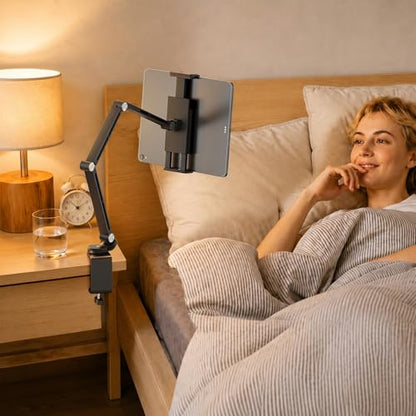 Houele Tablet Stand Holder, Adjustable Foldable Tablet Arm iPad Desk Mount with 360°Rotate Base, Phone Holder iPad Stand for Desk and Bed, Compatible with Tablets, Phones or Other 4-15.6" Device - color: Black