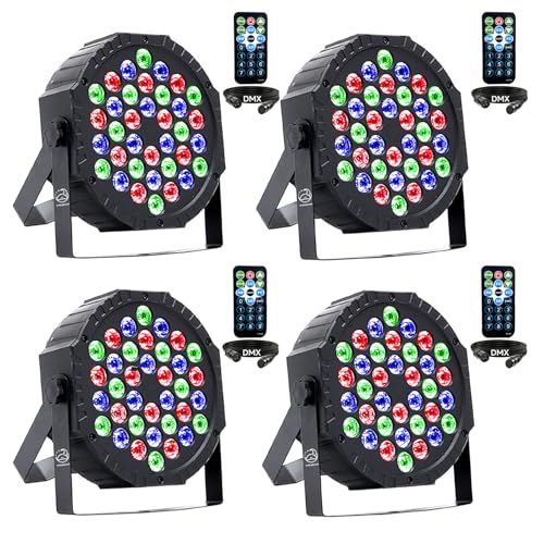 36W RGB LED DJ Stage Par Lights 4Pack, Sound Activated & DMX for Party