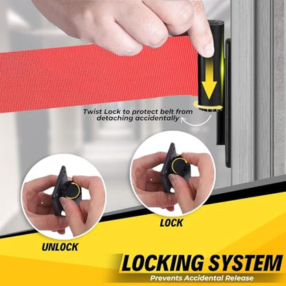 Flexzion Crowd Control Retractable Belt Barrier - 10Ft 3m Wall Mounted Safety Barrier Belt, Queue Line Dividers with Nylon Rope Belt & Sturdy Steel Red Case for Indoor/Outdoor Use - size: 1 Pack