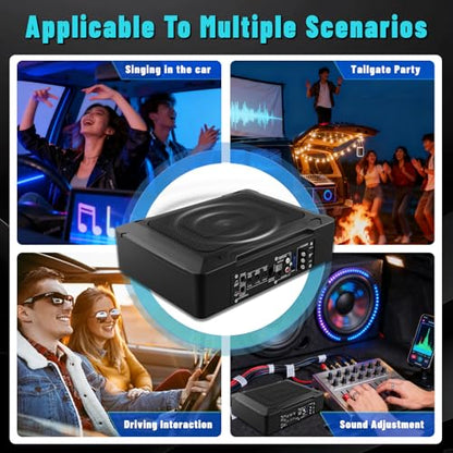 1000W 8" Car Subwoofer, Slim Active Under Seat Powered Subwoofer with Built-in Amplifier, High/Low Level Inputs, Compact Bass Solution for Car and Truck Audio - color: 8" 1000W Subwoofer