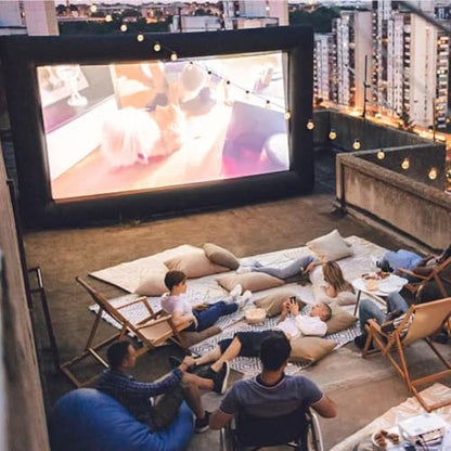 Inflatable Movie Screen Outdoor, 24FT Blow Up Projector Screen for Outside with Air Blower and Carry Bag, Support Front & Rear Projection Easy Set Up for Backyard Movie Night Pool Party - size: 24FT