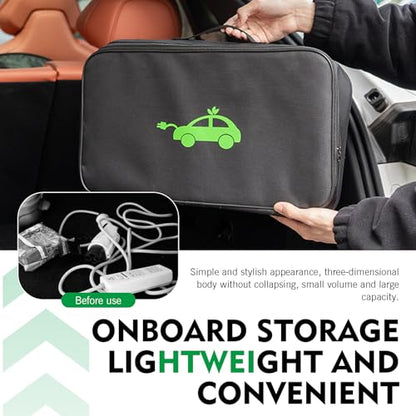 Car Tools Cable Bag, EV Charger Carrying Bag, Portable EV Charger Carrying Bag, Waterproof Oxford Cloth Car Cord Hoses Organizer Case, for Most Cars (Black)