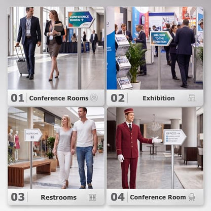 Moxweyeni 55'' Directional Arrow Sign Stand for Conference Room Office, Double Sided Aluminum Snap Frame Floor Sign Holder for 8.5 x 11 or 8.5 x 14 Posters, Wayfinding Signage for Lobby, Event, Hotel
