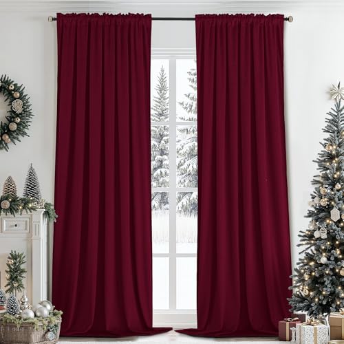 SimpleHome Red Velvet Curtains 90 Inches for Living Room Rod Pocket | Luxury Blackout Velvet Curtains,Thermal Insulated 2 Panels Room Darkening Drapes,Velvet Bedroom Curtains,W52 x L90,2 Panels - color: Red, size: 52"W x 90"L (Pack of 2)