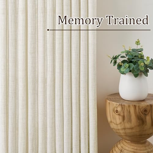RAIN CITY Natural Pinch Pleated Curtains 45 Inches Long 2 Panels Set, Natural Linen Blend Slub Yarn Sheer Window Drape for Small Windows Bedroom 42 by 45 Inch - color: Natural, size: 42"W x 45"L (Pack of 2)