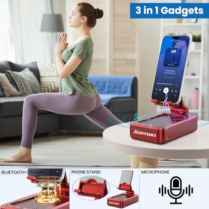 JTEMAN Bluetooth Speaker with Cell Phone Stand,Gifts for Men Tech Gadgets | Big Sound & Clear Bass, Wireless Audio Speaker Stand for iPhone/Android, Foldable Adjustable Phone Holder for Home Office - color: Red