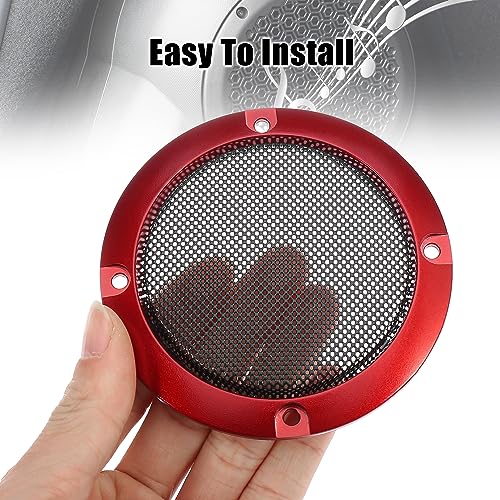 X AUTOHAUX 2pcs 3" Red Car Audio Speaker Cover Mesh Subwoofer Grill Horn Glossy Guard Protector - color: Red