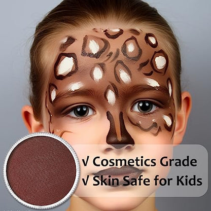 Brown Face Body Paint(30gm), Water Activated Face Painting Kit Safe for Kids & Adults, Non-Toxic SFX Makeup Facepaints Kit for Halloween Camo Soldier Wolfman Costume Cosplay Party - color: Brown