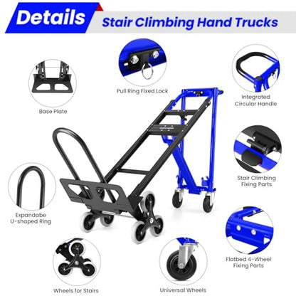 4-in-1 Stair Climbing Cart/Hand Truck Dolly,Convertible Platform Cart Blue - color: Blue-1
