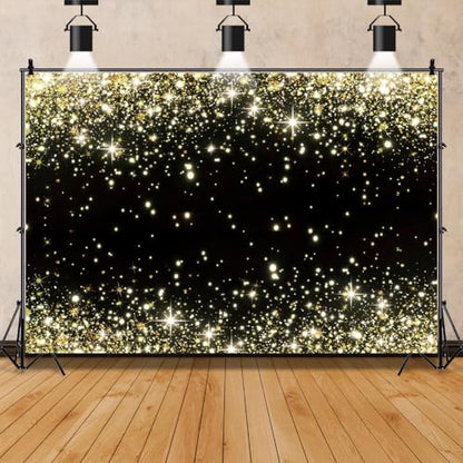 Black and Gold Backdrop 9x6ft Photo Booth Backdrop | Fabric Glitters Backdrops for Birthday,Graduation,Wedding,Prom,New Year,Retirement Party,Family Reunion,Masquerade - size: 9x6ft