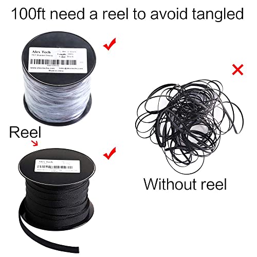 100ft - 1/4 inch PET Expandable Braided Sleeving – Black – Alex Tech Braided Cable Sleeve - color: Black, size: 1/4"-100ft