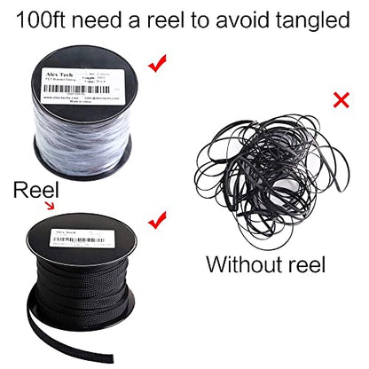 100ft - 1/4 inch PET Expandable Braided Sleeving – Black – Alex Tech Braided Cable Sleeve - color: Black, size: 1/4"-100ft