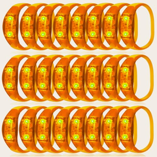 24 Pcs LED Glow Bracelets Sound Activated Led Flashing Bracelet Music Control Light Up Bracelets,Glow in The Dark Party Supplies For Birthday Carnival Concerts Night Events Christmas Gift (orange) - color: Orange