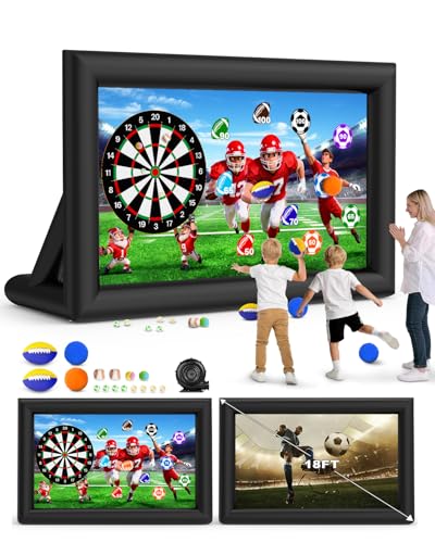 3-in-1 18FT Inflatable Projector Screen - Outdoor Movie Screen, Dart Board and Football Target with 250W Blower, Front/Rear Screen for Celebration & Outside Movie Night - size: 18FT