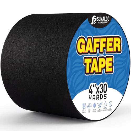 Gaffers Tape (4"x30 yards) Heavy Duty, Easy Rip, No Residue | Black | Professional Grade Floor Tape for Electrical Cords, Matte Finish Non Reflective, Weather Resistant - color: Black, size: 4" x 30 Yards