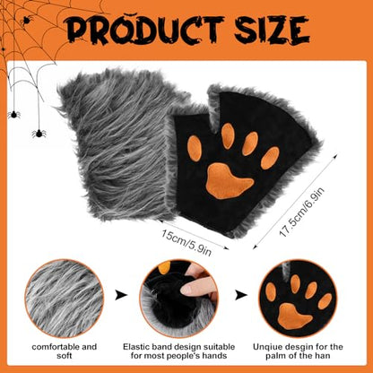 6 Pieces Kids Raccoon Costume Accessories Set | Animal Ears Headband Claw Gloves Tail Bow Tie and Mask for Boys Girls Adult Halloween Christmas Carnival Cosplay Party Suit