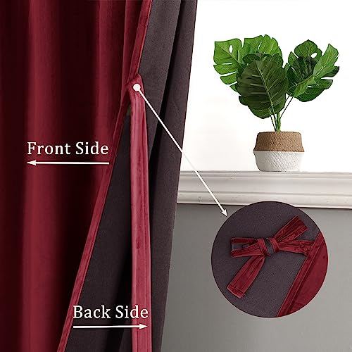 Hiasan Red Velvet Blackout Curtains 96 inches Long, 2 Panels, 42W x 96L - color: Wine Red, size: 42"W x 96"L (Pack of 2)