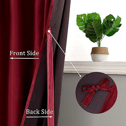Hiasan Red Velvet Blackout Curtains 96 inches Long, 2 Panels, 42W x 96L - color: Wine Red, size: 42"W x 96"L (Pack of 2)
