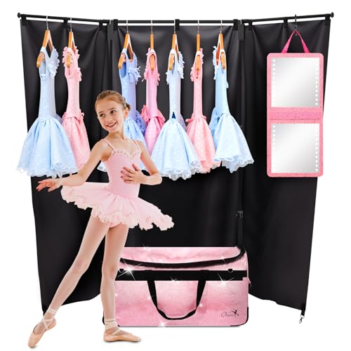 Dance Bag with Garment Rack and Curtain, 28" Dance Competition Duffle Bag | Glitter Waterproof Fabric | Portable Dance Changing Room Suitcase for Dancers, Athletes and Cheerleaders - color: 28" Glitter Pink