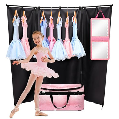 Dance Bag with Garment Rack and Curtain, 28" Dance Competition Duffle Bag | Glitter Waterproof Fabric | Portable Dance Changing Room Suitcase for Dancers, Athletes and Cheerleaders - color: 28" Glitter Pink