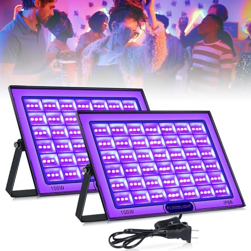 2 Pack 100W LED Black Light,IP66 Waterproof Blacklight with Plug and Switch,UV Black Lights for Glow Party,Halloween,Fluorescent Poster,Neon Glow,Stage Lighting(2Packs) - color: 100w-2pcs