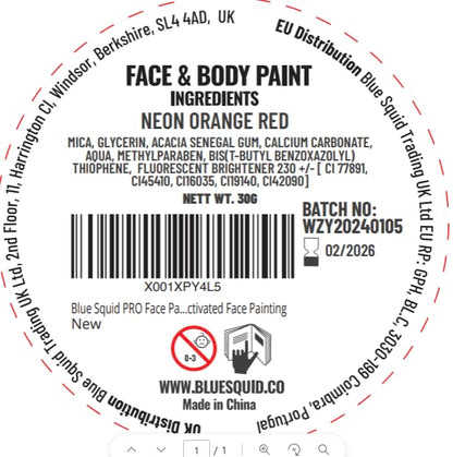 Blue Squid Face Paint Water Based Single Cake Professional Face Paint & Body Paint - Water Activated, Kids Adults Face Painting for Costume, Halloween Makeup, Cosplay - Neon Orange Red Face Paint 30g - color: Neon Orange Red